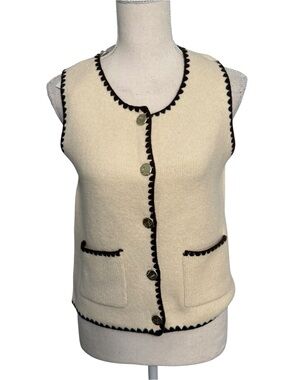 Song of Style Aimee Song Cream Scallop Trim Knit Vest Gold Button ST23694 Medium